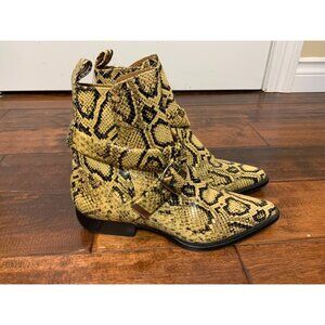 Chloe Yellow Snakeskin Python Ankle Booties Boots, Size 8 | 38